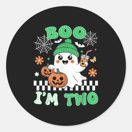 Halloween Two Birthday Boo Im Two Groovy Birthday Runder Aufkleber (Vorderseite)