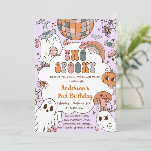 Halloween Two Spooky Party Einladung (Stehend Vorderseite)