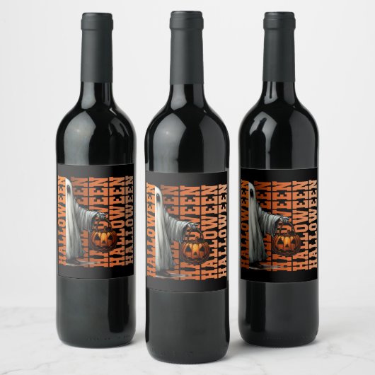 Halloween-Typografie coole Geist-Kürbis-Geschenkid Weinetikett (Flaschen)