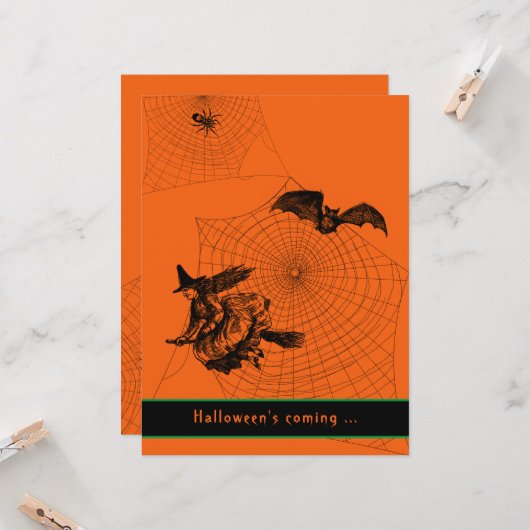 Halloween Typografie Witz Bat Spider Orange Flat Karte (Vorderseite/Rückseite Beispiel)