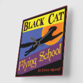 Halloween-Uhr der Black Cat Flying School Quadratische Wanduhr (Winkel)