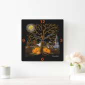 Halloween,Uhr,Geister,Jack-O-Lanterns,Gräber Quadratische Wanduhr (Zuhause)
