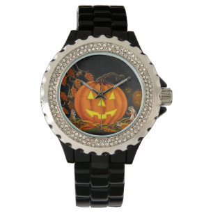 Halloween, Uhr, Kürbislaternen, Chipmunks, Herbst Armbanduhr