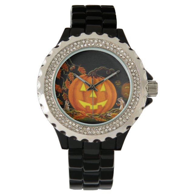Halloween,Uhren,Jack-O-Lanterns,Chipmunks,Herbst Armbanduhr (Vorderseite)