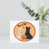 Halloween und Black Scottish Terriers Postkarte (Stehend Vorderseite)