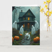 Halloween und das weiße Kätzchen Karte (Gelbe Blume)
