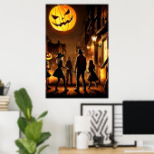 Halloween und Kürbismond | AI Art Poster (Heimbüro)