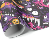 Halloween und Lila Monster Geschenkpapier (Rolleneckpunkt)
