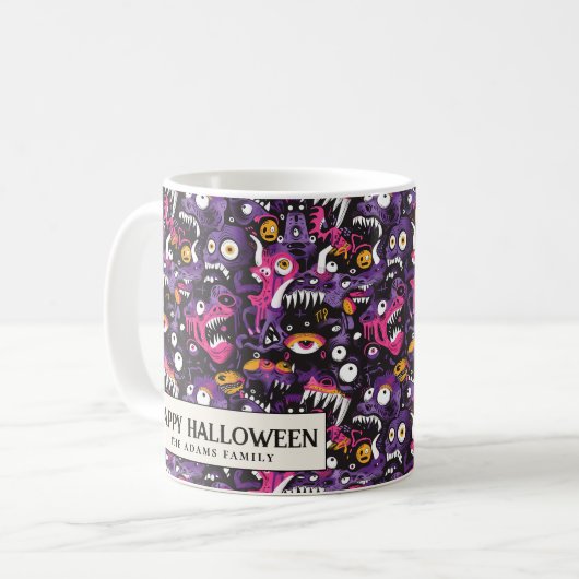 Halloween und Lila Monster Kaffeetasse (Vorderseite Links)