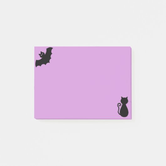 Halloween und schwarze Katze auf Violett Post-it Klebezettel (Vorderseite)