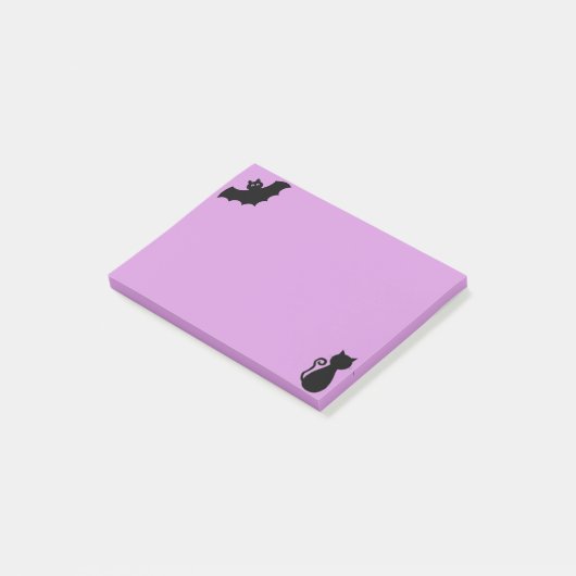 Halloween und schwarze Katze auf Violett Post-it Klebezettel (angewinkelt)