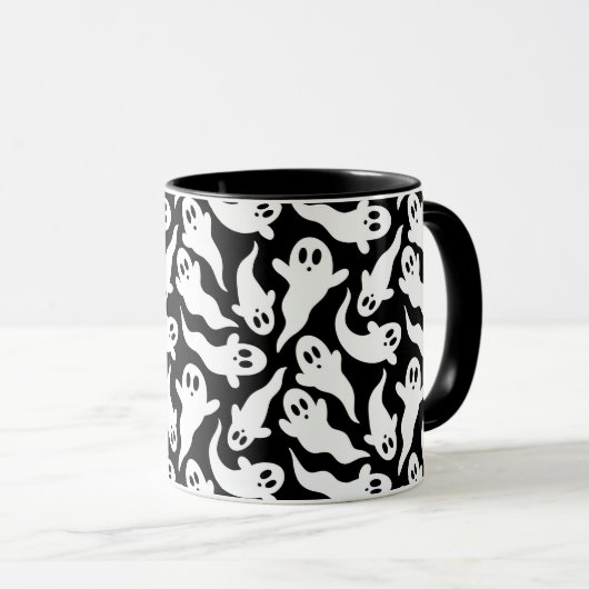 Halloween und White Ghost Pattern Tasse (VorderseiteRechts)