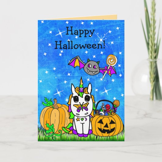Halloween Unicorn-Cartoon Karte (Vorderseite)