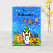 Halloween Unicorn-Cartoon Karte (Gelbe Blume)