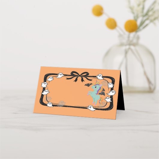 Halloween Unicorn Greeting Bat Orange Place Card Platzkarte (Vorderseite)