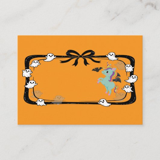 Halloween Unicorn Greeting Bat Orange Platzkarte (Vorderseite)