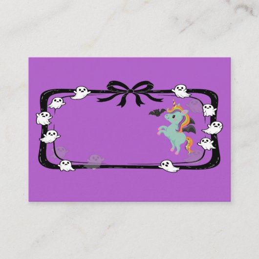 Halloween Unicorn Greeting Bat Purple Platzkarte (Vorderseite)