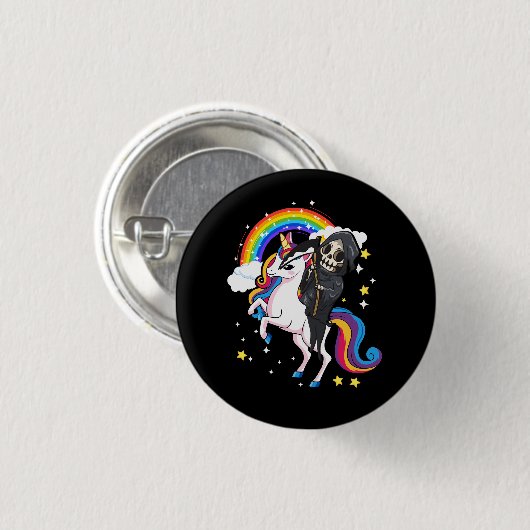 Halloween Unicorn Kostüm Niedlicher Grim Sensenman Button (Vorne & Hinten)