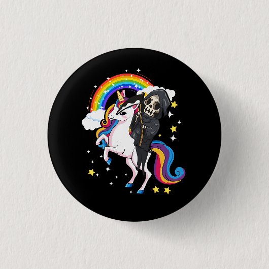 Halloween Unicorn Kostüm Niedlicher Grim Sensenman Button (Vorderseite)
