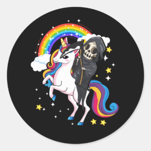 Halloween Unicorn Kostüm Niedlicher Grim Sensenman Runder Aufkleber