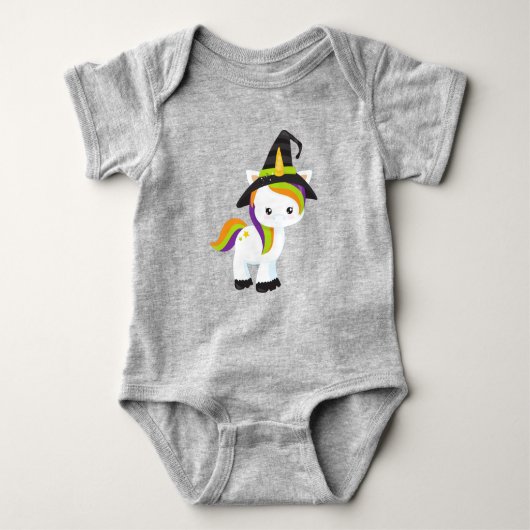 Halloween Unicorn, Niedliches Einhorn, Hexenhut, S Baby Strampler (Vorderseite)