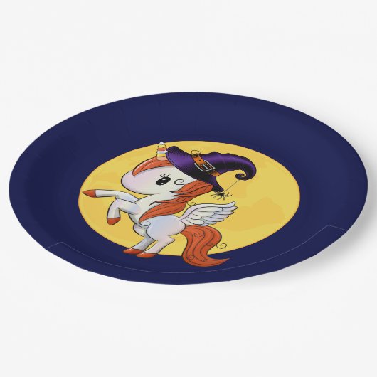 Halloween Unicorn Pegasus Hexe Pappteller (Schrägansicht)