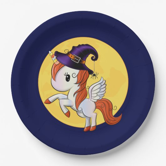 Halloween Unicorn Pegasus Hexe Pappteller (Vorderseite)