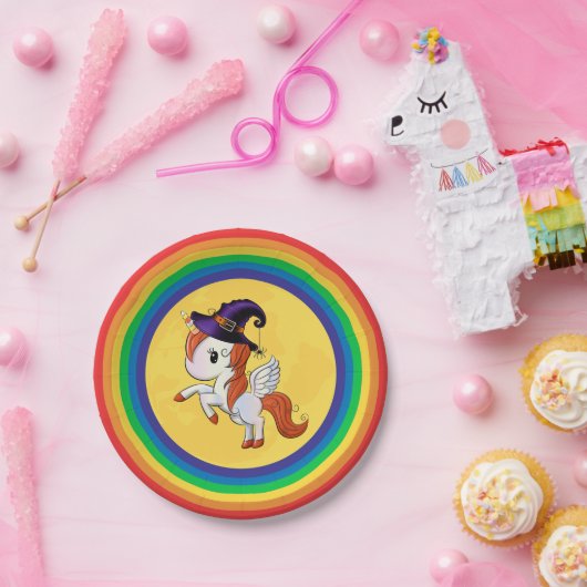Halloween Unicorn Pegasus Hexe Pappteller (Party)