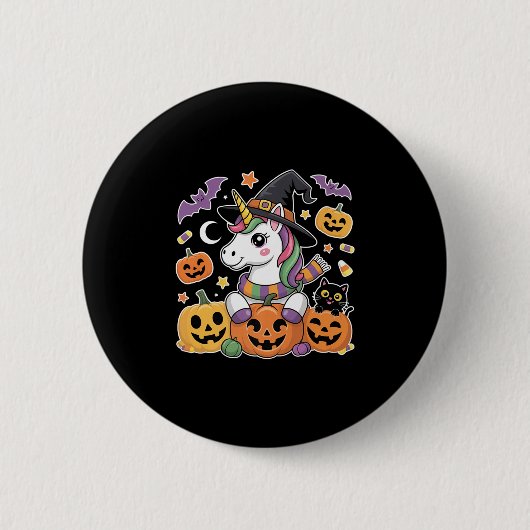 Halloween Unicorn Pumpkin Kat Kinder Niedliches Ko Button (Vorderseite)