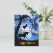 Halloween Unicorn und Hexe Postkarte (Stehend Vorderseite)
