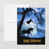 Halloween Unicorn und Hexe Postkarte (Vorne/Hinten)