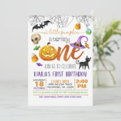 Halloween Unser kleiner Kürbis dreht eins Einladung (Stehend Vorderseite)