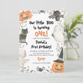 Halloween, unsere kleine Boo Geburtstagsparty Einladung (Stehend Vorderseite)