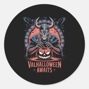 Halloween Valhalloween Awaits - Valhalla Viking Sk Runder Aufkleber
