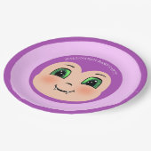 Halloween-Vampir auf violettem Party Pappteller (Schrägansicht)