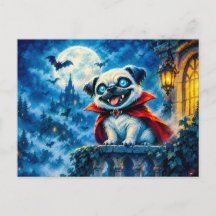 Halloween-Vampir-Mops in nächtlicher Szene