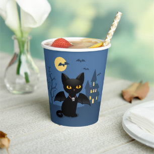 Halloween Vampir schwarze Katze mit Flügeln Papier Pappbecher