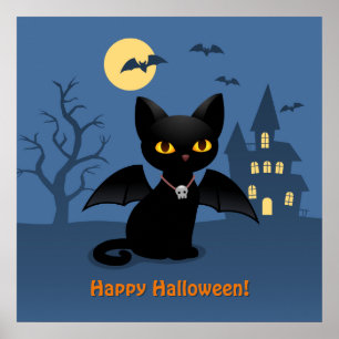 Halloween Vampir schwarze Katze mit Flügeln Poster