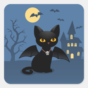 Halloween Vampir schwarze Katze mit Flügeln Quadratischer Aufkleber