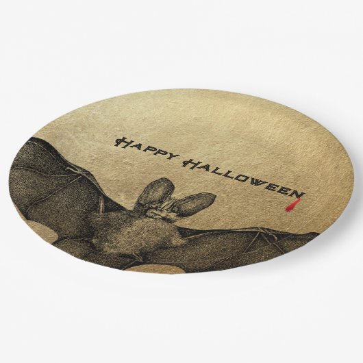 Halloween Vampire Bat Gold Pappteller (Schrägansicht)