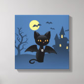 Halloween Vampire Black Cat mit Flügeln Leinwanddruck (Vorderseite)