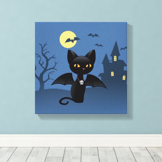 Halloween Vampire Black Cat mit Flügeln Leinwanddruck (Insitu (Holzboden))