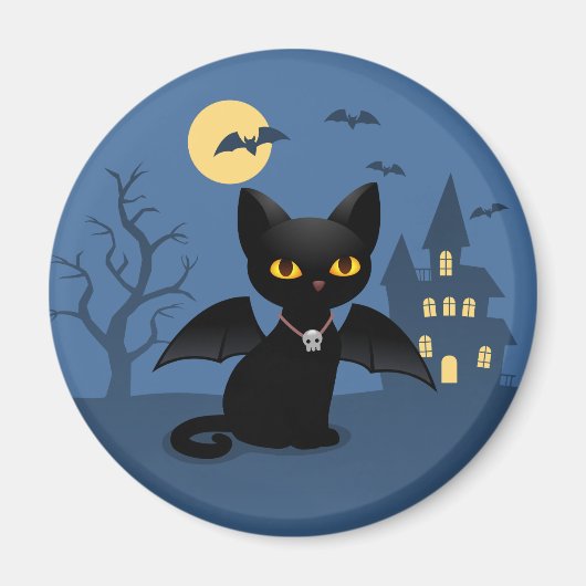 Halloween Vampire Black Cat mit Flügeln Magnet (Vorne)