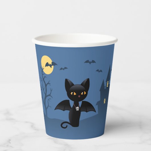 Halloween Vampire Black Cat mit Flügeln Pappbecher (Vorderseite)