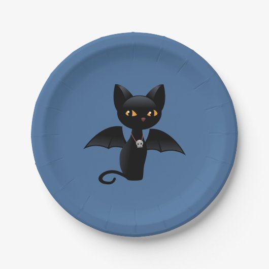 Halloween Vampire Black Cat mit Flügeln Pappteller (Vorderseite)
