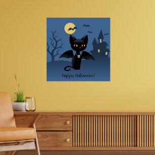 Halloween Vampire Black Cat mit Flügeln Poster