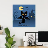 Halloween Vampire Black Cat mit Flügeln Poster (Heimbüro)