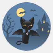 Halloween Vampire Black Cat mit Flügeln Runder Aufkleber (Vorderseite)