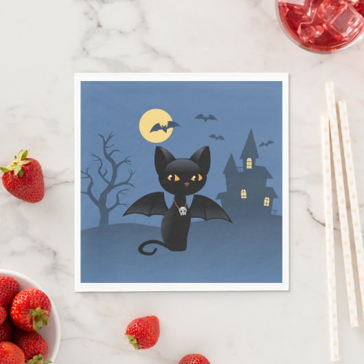 Halloween Vampire Black Cat mit Flügeln Serviette (Beispiel)