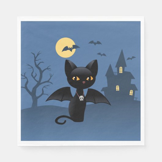 Halloween Vampire Black Cat mit Flügeln Serviette (Vorderseite)